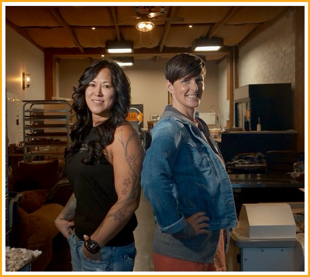 Heidi Lou and Gail Lou in the Kick Ass Caramels kitchen